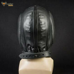 Capucha de privación sensorial para hombres BDSM de cuero suave negro acolchada unisex