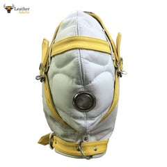 Capucha genuina de cuero blanco para privación sensorial Bondage BDSM Unisex