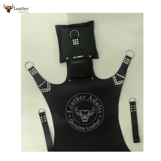 Columpio sexual de cuero negro auténtico de alta resistencia para sala de juegos, eslinga para adultos con estribos para piernas, Bondage de amor BDSM