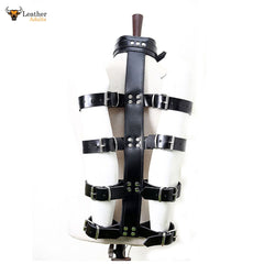 Juego de sujeción BDSM de cuero negro genuino para brazos y cuello para juegos de adultos