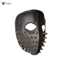 Máscara de cuero genuino para hombre, estilo punk y motociclista, con pinchos, para disfraz, color negro