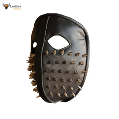 Máscara de cuero genuino para hombre, estilo punk y motociclista, con pinchos, para disfraz, color negro