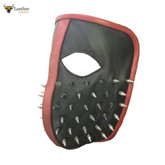Máscara de cuero genuino para hombre, estilo punk y motociclista, con pinchos, para disfraz, color negro