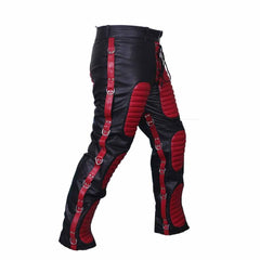 Pantalones Vaqueros De Cuero Genuino De Piel De Vaca Negra Para Hombre De Alta Resistencia Con Contraste Rojo