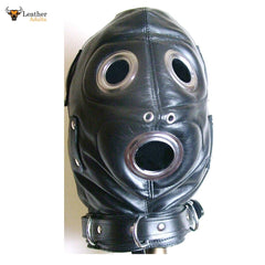 CAPUCHA / MÁSCARA DE CUERO 100% AUTÉNTICO PARA BONDAGE con MORDEDOR Y VENDA EN LOS OJOS Máscara de gimp