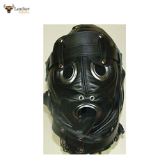 CAPUCHA / MÁSCARA DE CUERO 100% AUTÉNTICO PARA BONDAGE con MORDEDOR Y VENDA EN LOS OJOS Máscara de gimp
