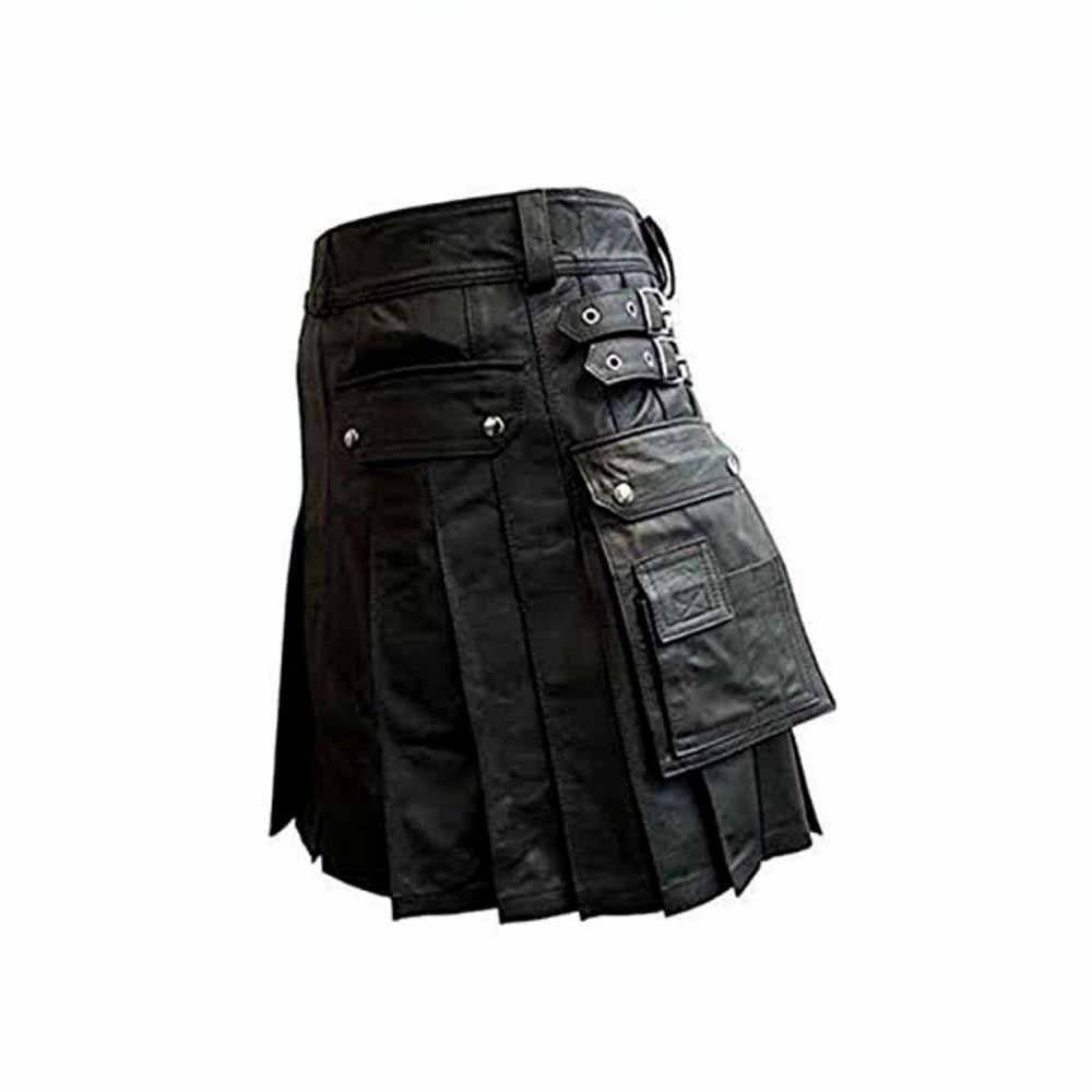 Falda escocesa plisada de cuero para hombre – K5 -BLK