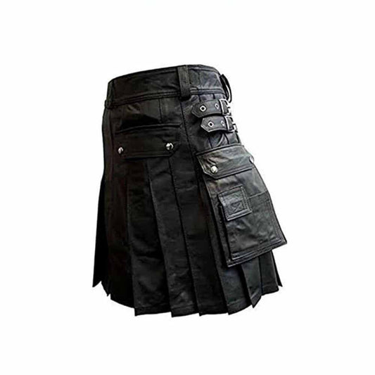 Falda escocesa plisada de cuero para hombre – K5 -BLK
