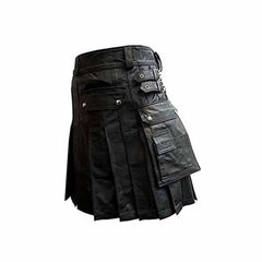 Falda escocesa plisada de cuero para hombre – K5 -BLK