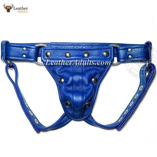 Suspensorio Tanga Gay de Cuero Azul Premium Tanga de Cuero Jockstrap Pantalones de Cuero M, L, XL