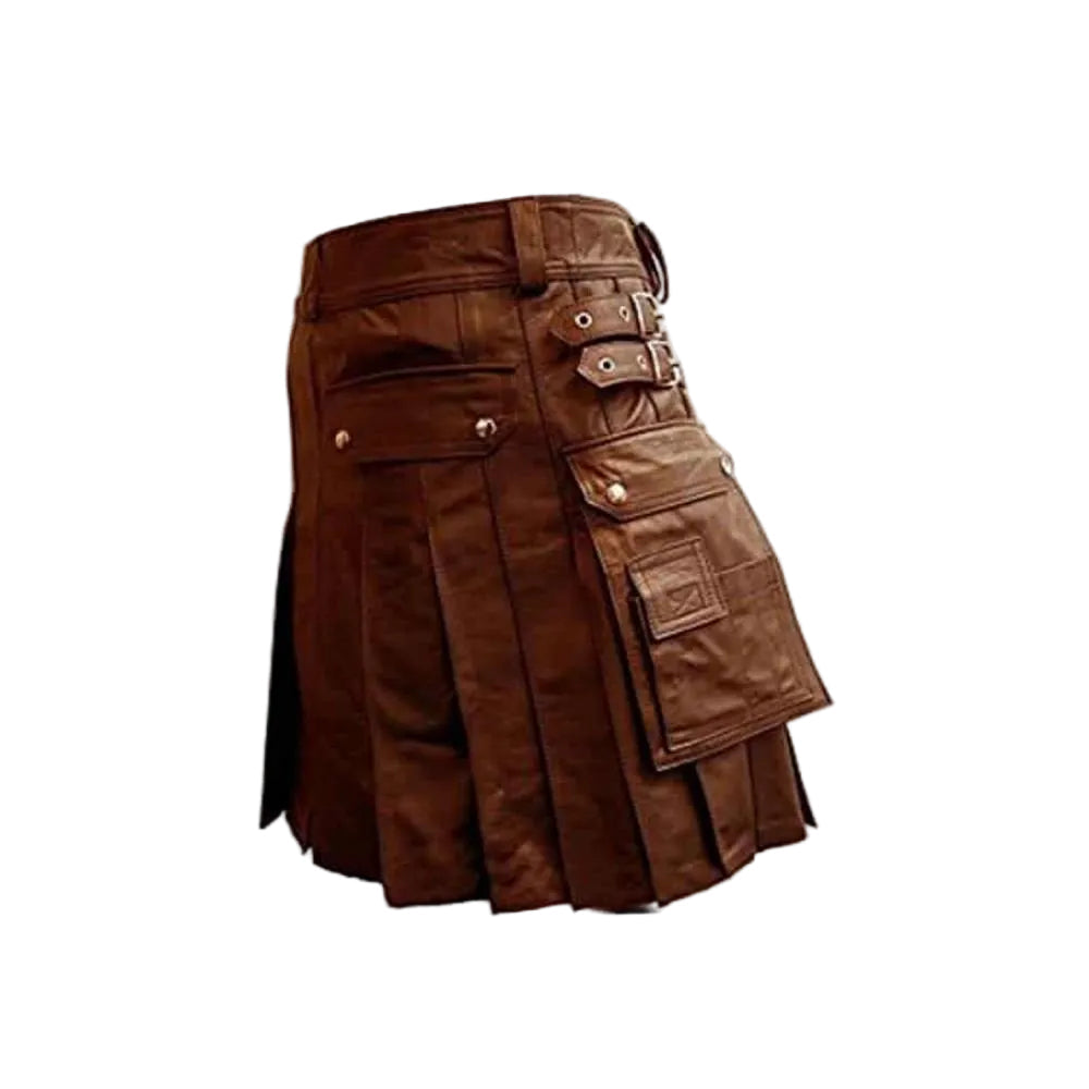 Kilt plisado gladiador de cuero MARRÓN – K5 – MAR