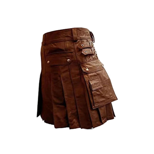 Kilt plisado gladiador de cuero MARRÓN – K5 – MAR