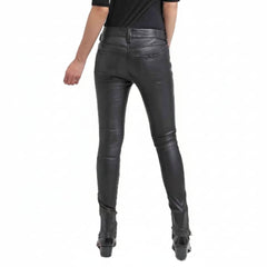 Pantalones de cuero NAPA de piel de oveja de cordero negro genuino sexy para damas, pantalones vaqueros sexy