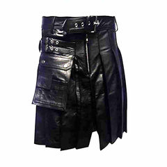 Falda escocesa plisada de cuero para hombre – K5 -BLK