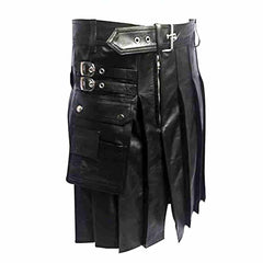Falda escocesa plisada de cuero para hombre – K5 -BLK