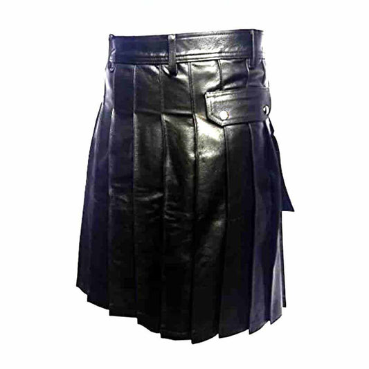 Falda escocesa plisada de cuero para hombre – K5 -BLK