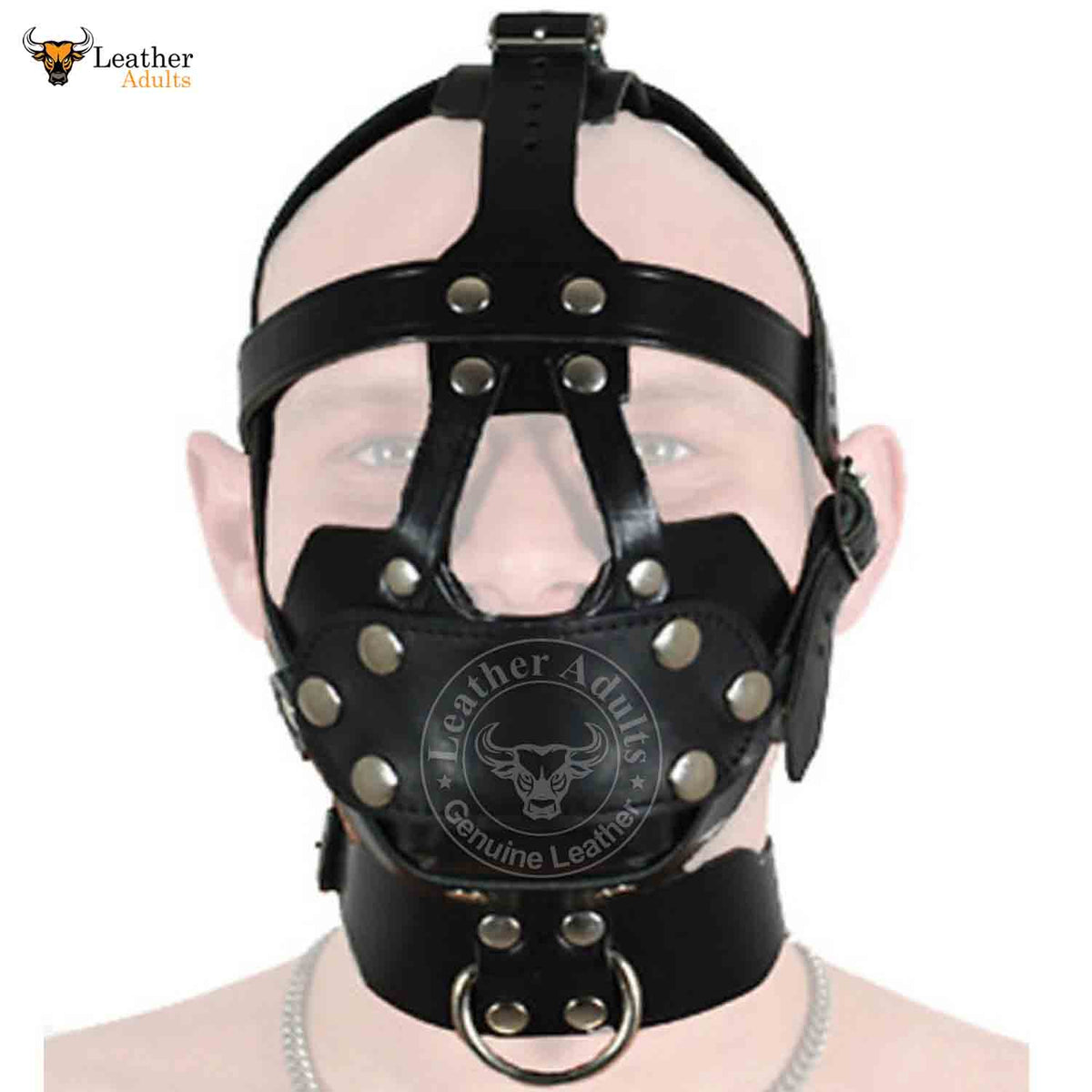 Arnés de cuero para la cabeza, Bondage, BDSM, Máscara con capucha, Cuero de vaca negro, Arnés de cabeza unisex