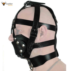 Arnés de cuero para la cabeza, Bondage, BDSM, Máscara con capucha, Cuero de vaca negro, Arnés de cabeza unisex