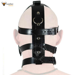 Arnés de cuero para la cabeza, Bondage, BDSM, Máscara con capucha, Cuero de vaca negro, Arnés de cabeza unisex