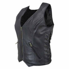 Chaleco de Piel Suave para Mujer con Cordones Laterales Detallados Estilo Motero W3
