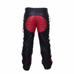 Pantalones Vaqueros De Cuero Genuino De Piel De Vaca Negra Para Hombre De Alta Resistencia Con Contraste Rojo