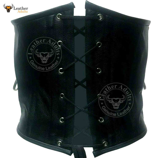 Corsé de cuero de vaca grueso, con varillas de acero, con cordones traseros, faja ceñidora unisex para bondage