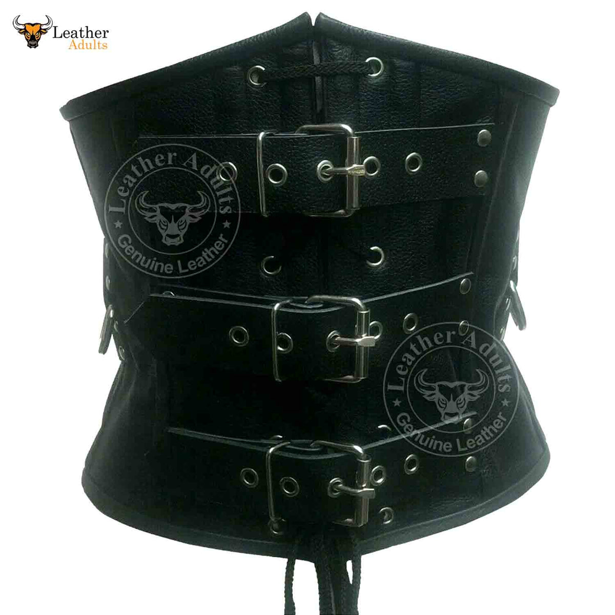 Heavy Cowhide Leather Male Corset Steel Boned Rear Laced Unisex Bondage Girdle Cincher