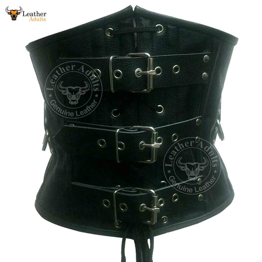 Corsé de cuero de vaca grueso, con varillas de acero, con cordones traseros, faja ceñidora unisex para bondage