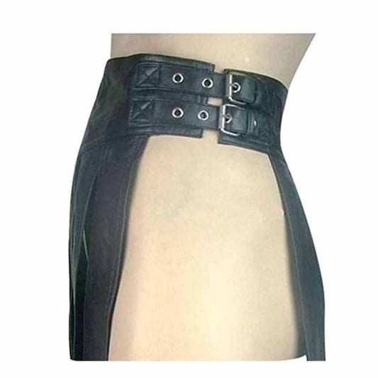 Kilt plisado completo de cuero auténtico negro para hombre – K2
