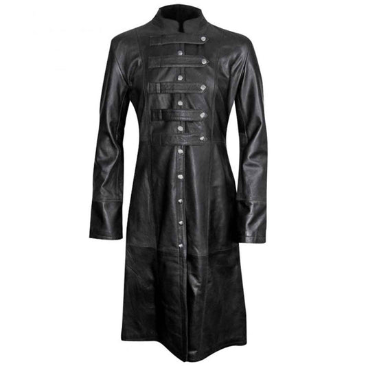 Abrigo largo negro de piel de vaca para hombre Matrix Trench Coat Goth Steampunk Van Helsing Gothic Trench Coat Nuevo