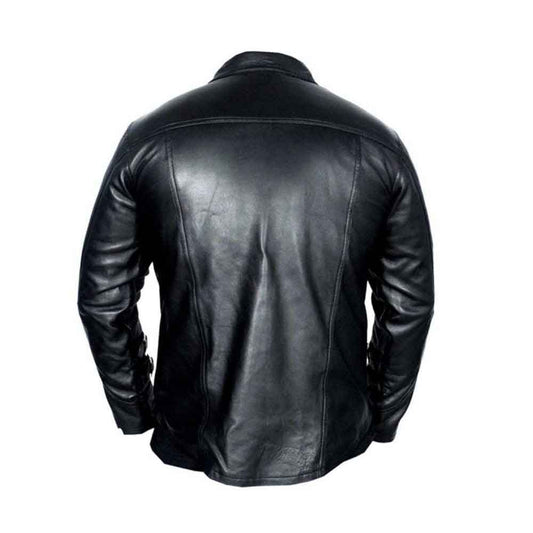 Camisa Steampunk de Cuero de Cordero Negro para Hombre, Uniforme de Policía, Bluf Gay, Mangas Largas