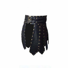 Mens Black Real Cowhide Leather Gladiator Kilt - K6