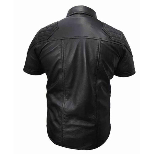 Camisa de hombre de piel de cordero auténtica negra, estilo militar de policía, acolchada