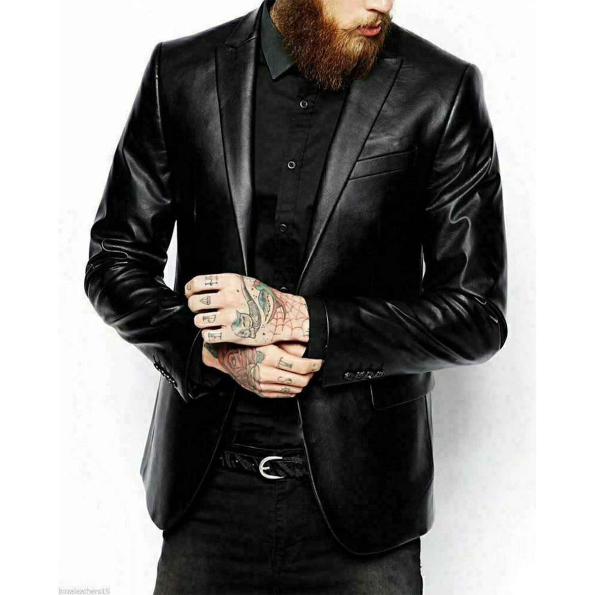 Americana de cuero de piel de cordero pura de dos botones para hombre, corte ajustado, todas las tallas disponibles