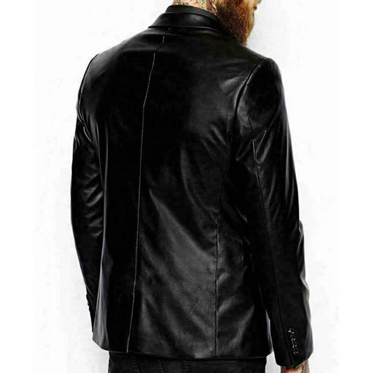 Americana de cuero de piel de cordero pura de dos botones para hombre, corte ajustado, todas las tallas disponibles