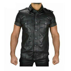 Camisa de uniforme de policía caliente para hombre, de cuero de cordero suave y genuino, todas las tallas, gay