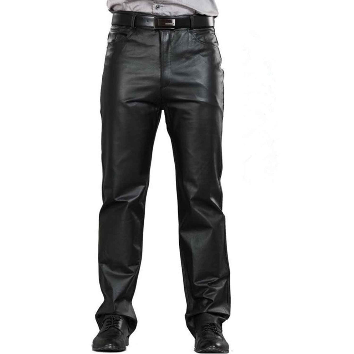 Pantalones de cuero genuino de vaca para hombre con bolsillos traseros con cremallera Estilo Jeans Kink de primera calidad