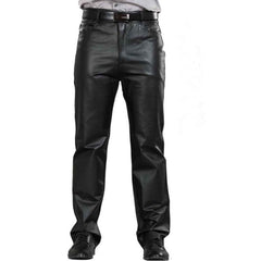 Pantalones de cuero genuino de vaca para hombre con bolsillos traseros con cremallera Estilo Jeans Kink de primera calidad