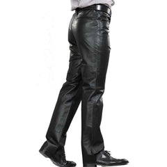 Pantalones de cuero genuino de vaca para hombre con bolsillos traseros con cremallera Estilo Jeans Kink de primera calidad