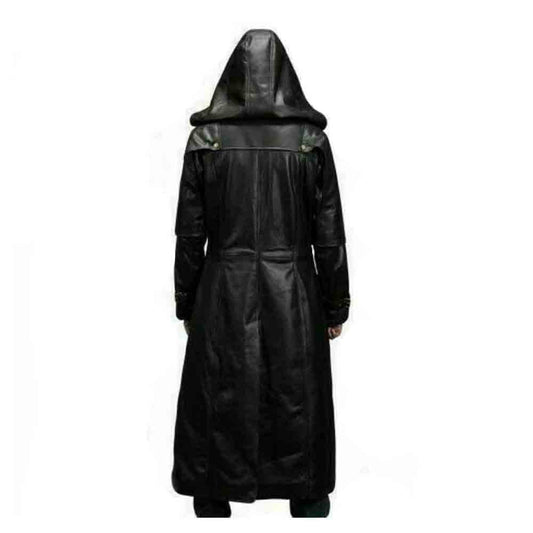 Abrigo Trench Steampunk Gótico Matrix para Hombre con Capucha de Piel de Vacuno Negra Huntsman