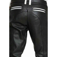Pantalones vaqueros de cuero de vaca para hombre, pantalones moteros cortos, pantalones de cuero con raya blanca, pantalones chinos de club.