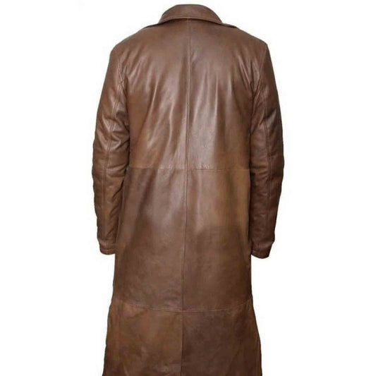 Abrigo largo de cuero genuino gabardina impermeable para hombre, estilo envejecido