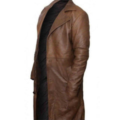 Abrigo largo de cuero genuino gabardina impermeable para hombre, estilo envejecido