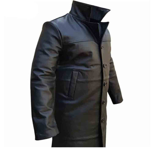 Gabardina Matrix Gótica de Piel Pura de Vacuno de Largo Completo para Hombre T1