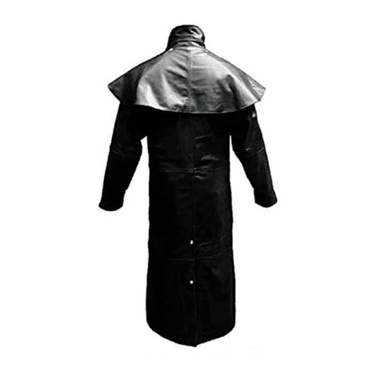 Gabardina larga para hombre de cuero auténtico negro estilo Duster, para montar, cazar o Steampunk T7
