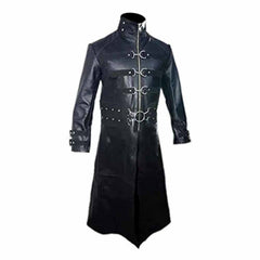 Abrigo Largo de Piel Auténtica Negra para Hombre Gótico Matrix Steampunk Gótico Van Helsing T21