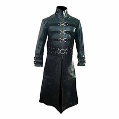 Abrigo Largo de Piel Auténtica Negra para Hombre Gótico Matrix Steampunk Gótico Van Helsing T21