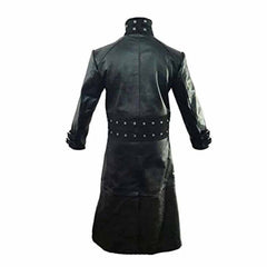 Abrigo Largo de Piel Auténtica Negra para Hombre Gótico Matrix Steampunk Gótico Van Helsing T21