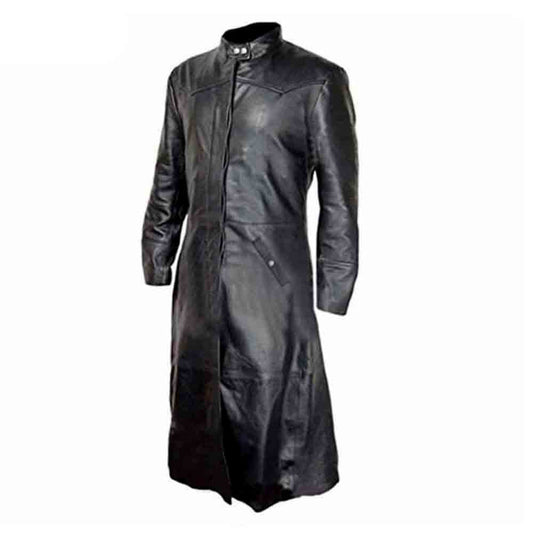 Gabardina larga de piel de vacuno negra para hombre Matrix Goth Steampunk Van Helsing Gabardina gótica T17