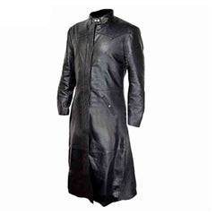 Gabardina larga de piel de vacuno negra para hombre Matrix Goth Steampunk Van Helsing Gabardina gótica T17